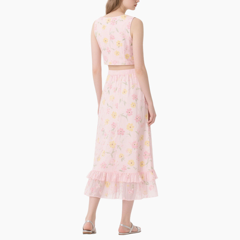 Women's Floral Crop Top & High-Waisted Ruffle Skirt Set Two-Piece Outfit