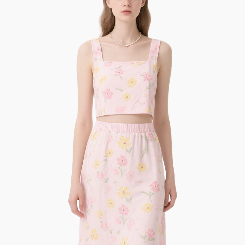 Women's Floral Crop Top & High-Waisted Ruffle Skirt Set Two-Piece Outfit