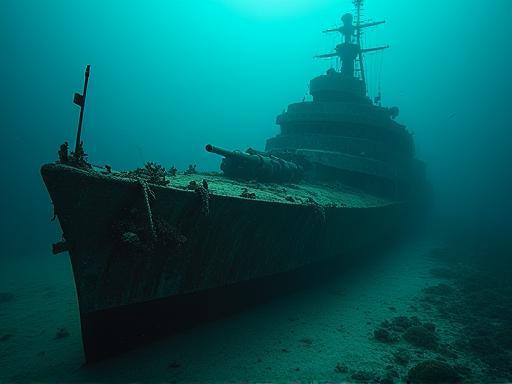 The impressive historical wreck of the USS Emmons, a US Navy destroyer, resting on the seabed off Kouri Island, Okinawa
